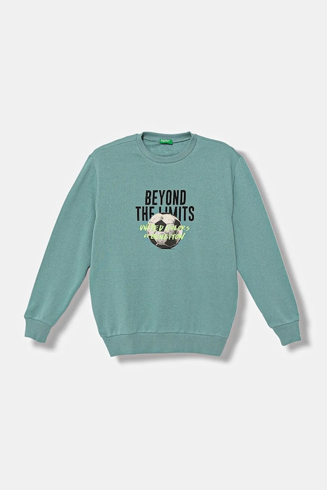 Dětská bavlněná mikina United Colors of Benetton tyrkysová barva, hladká, 3J68C10QK