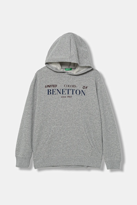 Dětská bavlněná mikina United Colors of Benetton šedá barva, s kapucí, s potiskem, 3J68C204V