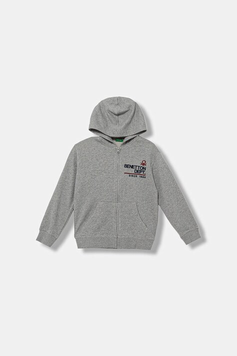 United Colors of Benetton bluza bawełniana dziecięca kolor szary z kapturem wzorzysta 3J68C505C
