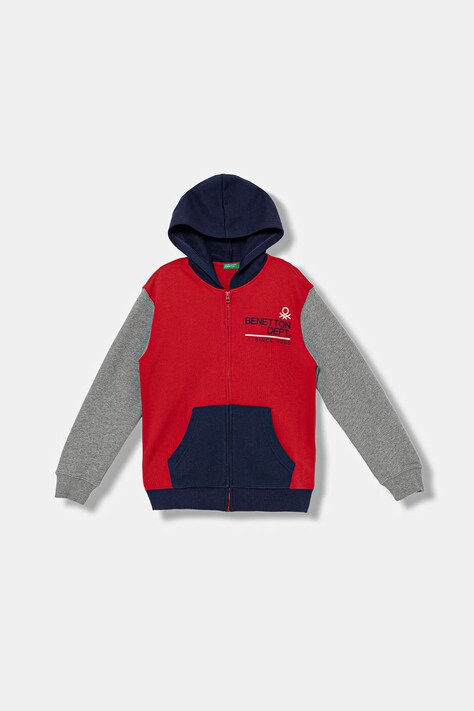 Детская хлопковая кофта United Colors of Benetton цвет красный с капюшоном узор 3J68C505C