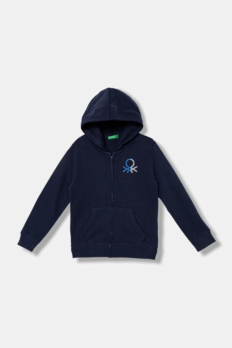 United Colors of Benetton hanorac de bumbac pentru copii culoarea bleumarin, cu glugă, cu imprimeu, 3J68C505C