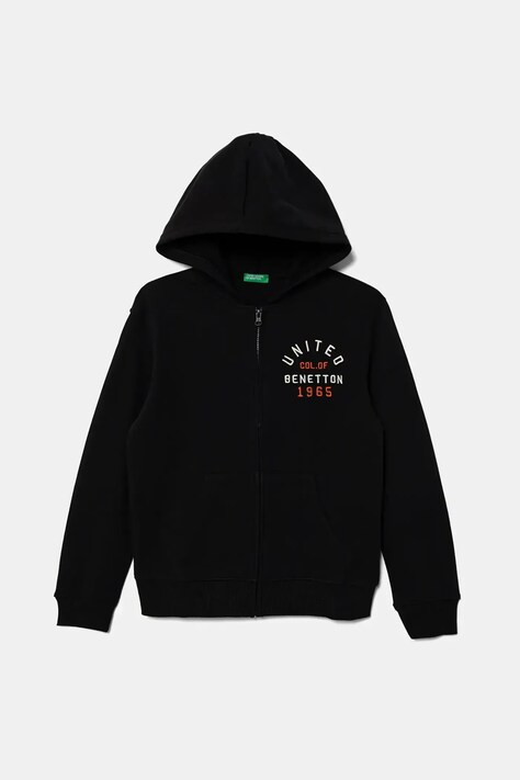 United Colors of Benetton hanorac de bumbac pentru copii culoarea negru, cu glugă, cu imprimeu, 3J68C505C