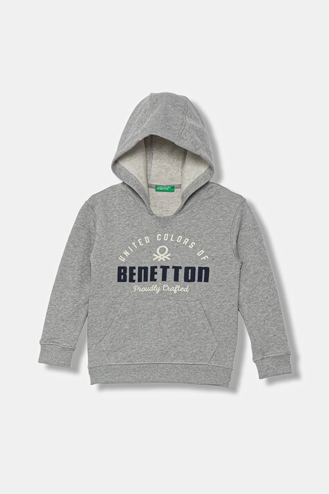United Colors of Benetton bluza bawełniana dziecięca kolor szary z kapturem wzorzysta 3J68G2014