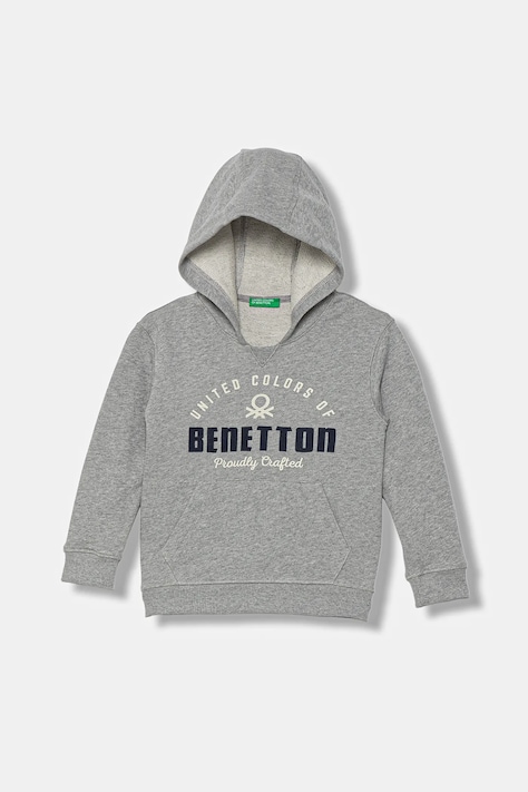 Detská bavlnená mikina United Colors of Benetton šedá farba, s kapucňou, vzorovaná, 3J68G2014