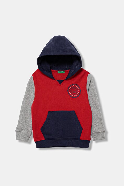United Colors of Benetton bluza bawełniana dziecięca kolor czerwony z kapturem wzorzysta 3J68G2014