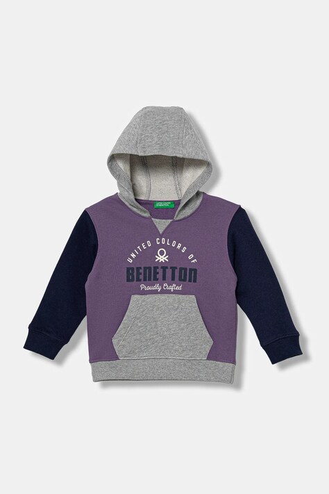 United Colors of Benetton bluza bawełniana dziecięca kolor fioletowy z kapturem wzorzysta 3J68G2014