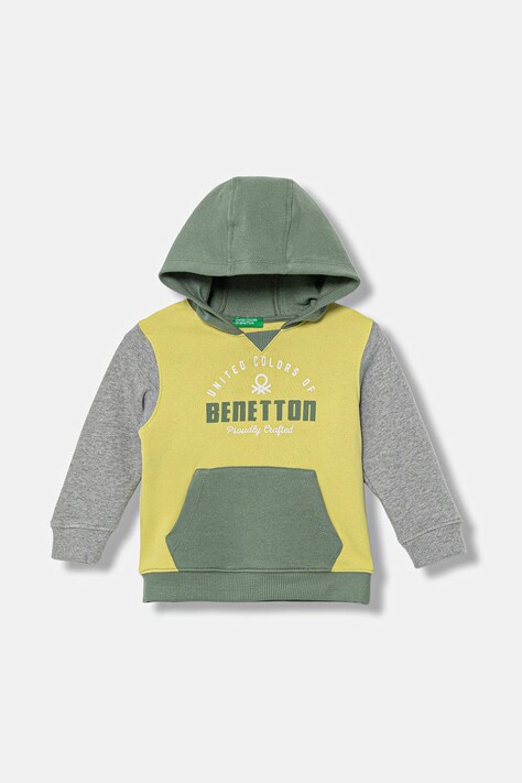 United Colors of Benetton bluza bawełniana dziecięca kolor zielony z kapturem wzorzysta 3J68G2014