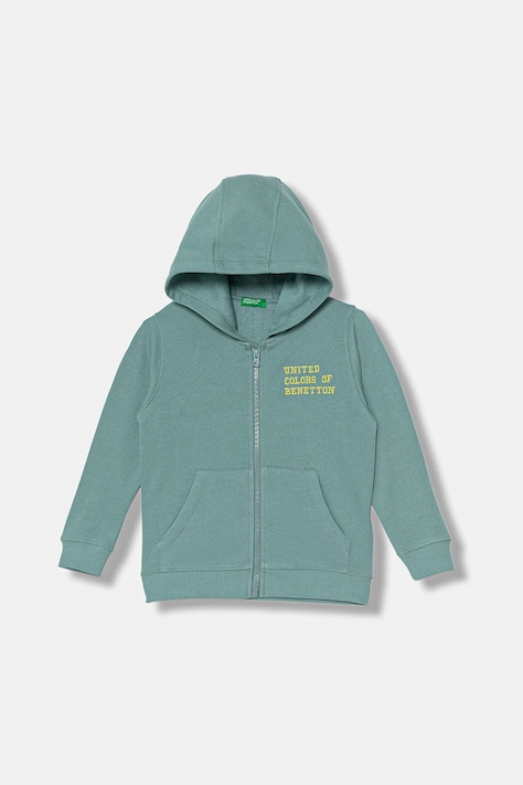 Dětská bavlněná mikina United Colors of Benetton tyrkysová barva, s kapucí, hladká, 3J68G503V
