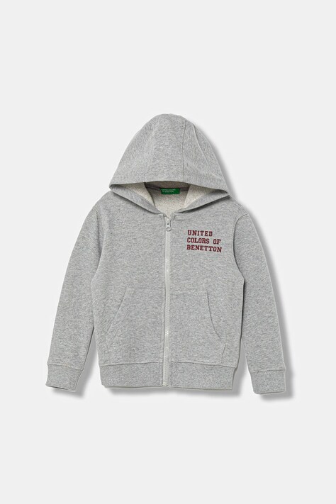 United Colors of Benetton bluza bawełniana dziecięca kolor szary z kapturem gładka 3J68G503V