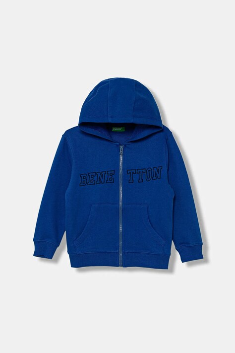United Colors of Benetton bluza bawełniana dziecięca kolor niebieski z kapturem gładka 3J68G503V