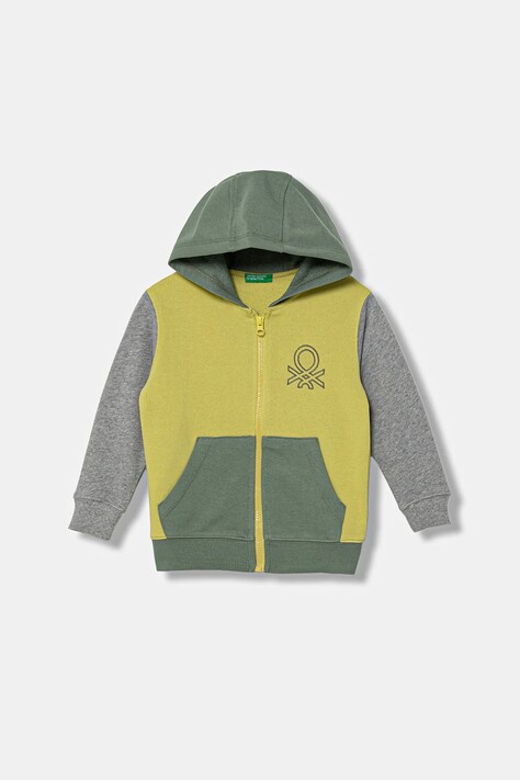 United Colors of Benetton bluza bawełniana dziecięca kolor zielony z kapturem gładka 3J68G503V