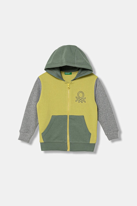 United Colors of Benetton hanorac de bumbac pentru copii culoarea verde, cu glugă, uni, 3J68G503V