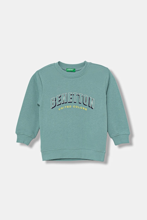 United Colors of Benetton hanorac de bumbac pentru copii culoarea turcoaz, cu imprimeu, 3J70G10JY