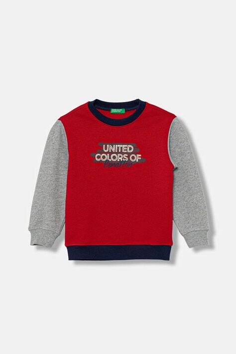 Dětská bavlněná mikina United Colors of Benetton červená barva, s potiskem, 3J70G10JY