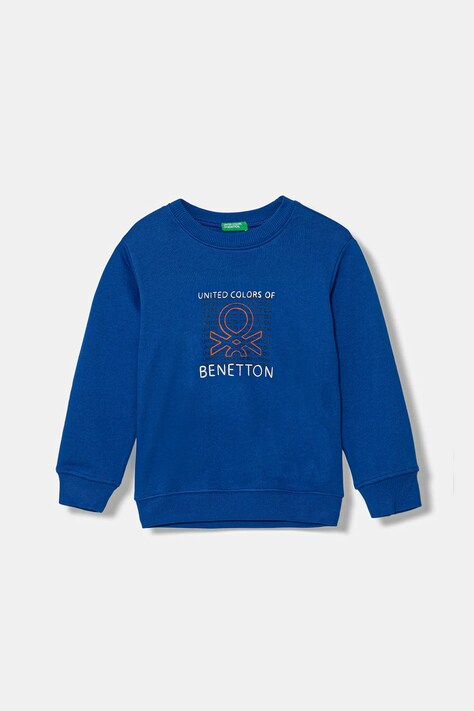 United Colors of Benetton bluza bawełniana dziecięca kolor niebieski z nadrukiem 3J70G10JY