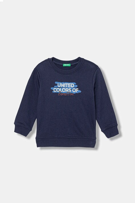 United Colors of Benetton bluza bawełniana dziecięca kolor granatowy z nadrukiem 3J70G10JY