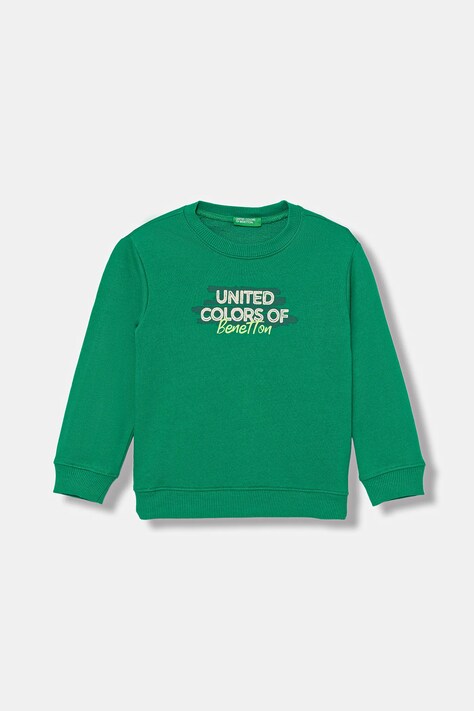 United Colors of Benetton bluza bawełniana dziecięca kolor zielony z nadrukiem 3J70G10JY