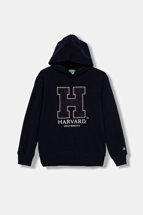 Dětská mikina United Colors of Benetton tmavomodrá barva, s kapucí, s potiskem, 32N4C204U