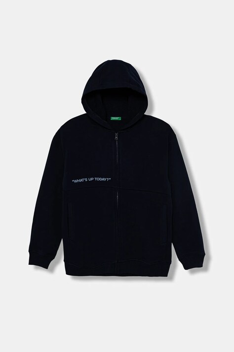 United Colors of Benetton hanorac de bumbac pentru copii culoarea bleumarin, cu glugă, cu imprimeu, 3J68C505G
