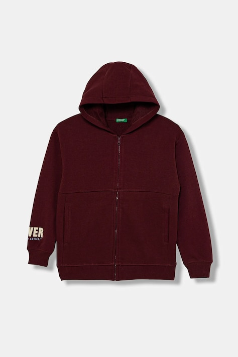 United Colors of Benetton hanorac de bumbac pentru copii culoarea bordo, cu glugă, cu imprimeu, 3J68C505G
