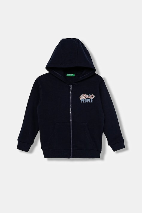 United Colors of Benetton hanorac de bumbac pentru copii culoarea bleumarin, cu glugă, cu imprimeu, 3J68G503Y