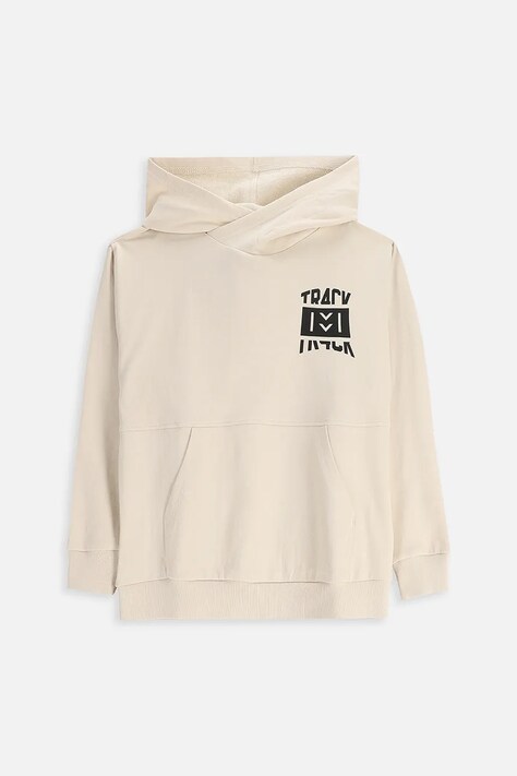 Coccodrillo bluza bawełniana dziecięca kolor beżowy z kapturem z nadrukiem EVERYDAY BOY A