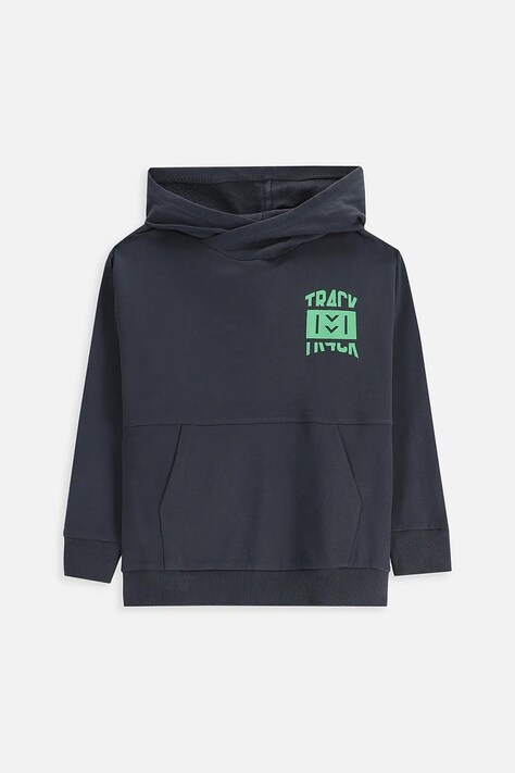 Coccodrillo bluza bawełniana dziecięca kolor szary z kapturem z nadrukiem EVERYDAY BOY A