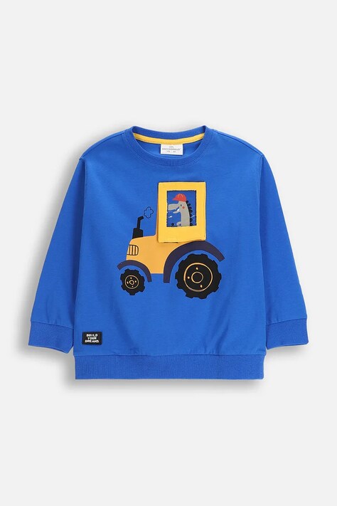 Coccodrillo bluza bawełniana dziecięca kolor niebieski z nadrukiem CITY BUILDER BOY KIDS