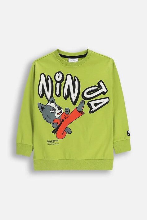 Coccodrillo bluza bawełniana dziecięca kolor zielony z nadrukiem SPORTS BOY KIDS