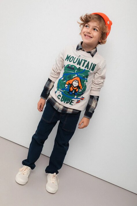 Coccodrillo bluza bawełniana dziecięca kolor szary wzorzysta YETI BOY KIDS