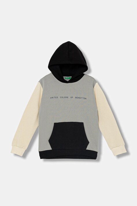 United Colors of Benetton bluza dziecięca kolor szary z kapturem z nadrukiem 3EB5C205B