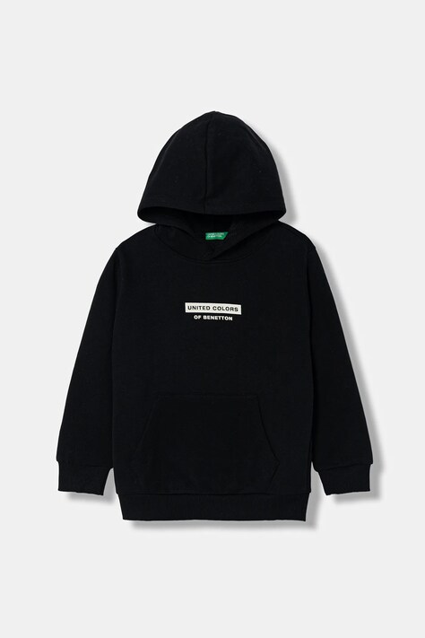 United Colors of Benetton bluza dziecięca kolor czarny z kapturem z nadrukiem 3EB5C205B