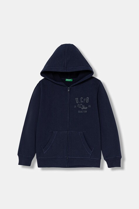 United Colors of Benetton bluza dziecięca kolor granatowy z kapturem z nadrukiem 3EB5C505L
