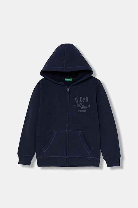 United Colors of Benetton bluză copii culoarea bleumarin, cu glugă, cu imprimeu, 3EB5C505L
