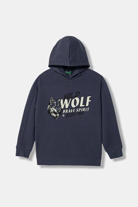 Παιδική μπλούζα United Colors of Benetton χρώμα: γκρι, με κουκούλα, 3J73C205C