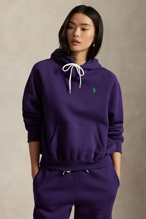 Dukserica Polo Ralph Lauren za žene, boja: ljubičasta, s kapuljačom, bez uzorka, 211971698