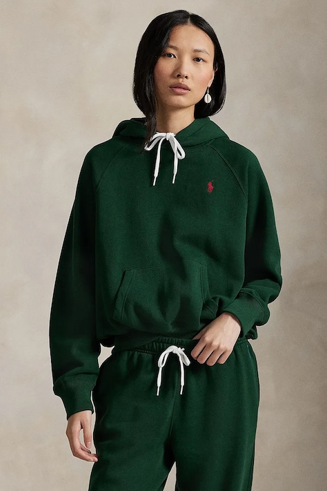 Polo Ralph Lauren bluză culoarea verde, cu glugă, uni, 211971698