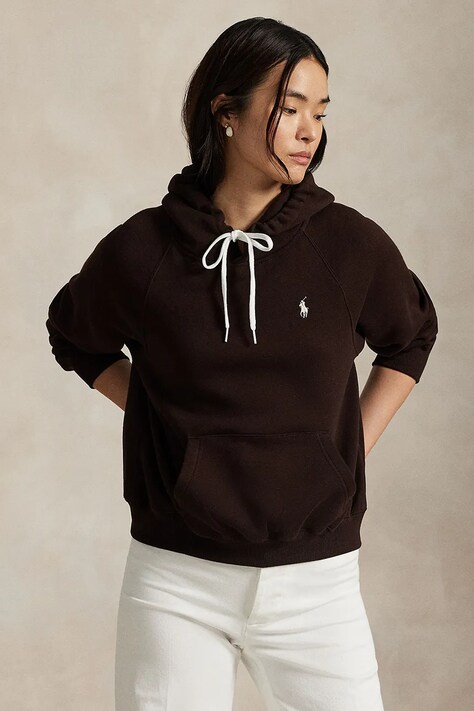 Polo Ralph Lauren bluza damska kolor brązowy z kapturem gładka 211971698