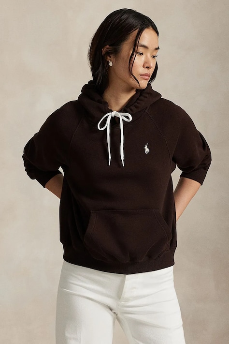 Polo Ralph Lauren bluză culoarea maro, cu glugă, uni, 211971698