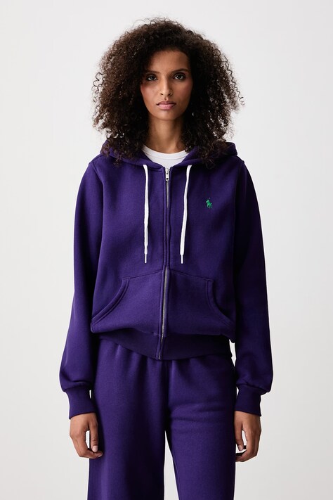 Polo Ralph Lauren Rozepínací mikina s kapucí dámská s bavlnou fialová 211971699
