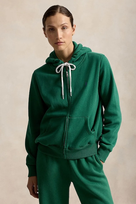 Polo Ralph Lauren cipzáras melegítőfelső kapucnival női pamuttal zöld 211971699