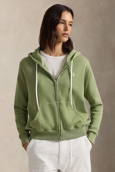 Polo Ralph Lauren bluza damska kolor zielony z kapturem gładka 211971699