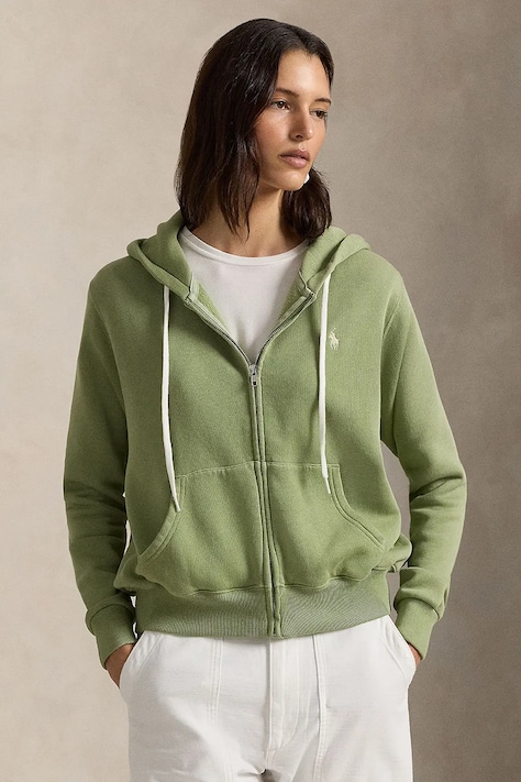 Polo Ralph Lauren bluza damska kolor zielony z kapturem gładka 211971699