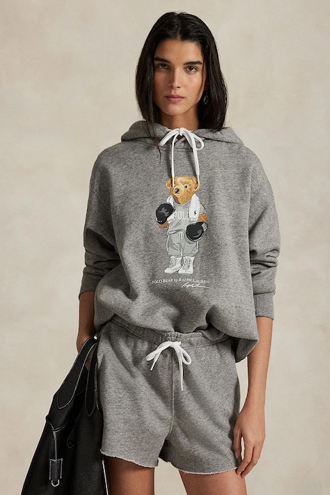 Polo Ralph Lauren felpa in cotone donna colore grigio con cappuccio 211971713