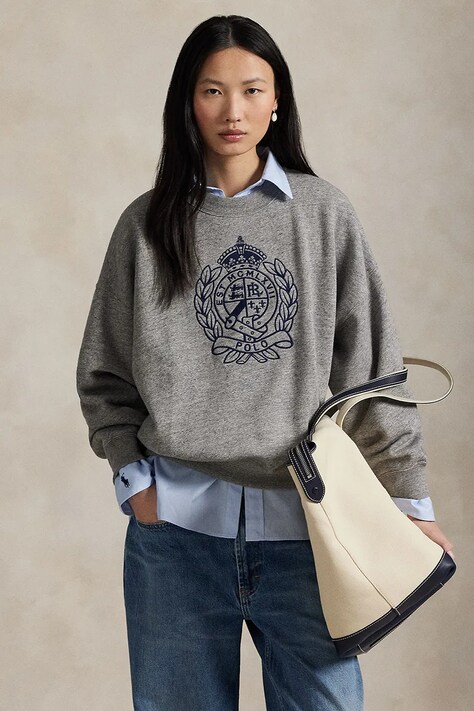 Polo Ralph Lauren bluza damska kolor szary melanżowa 211971754