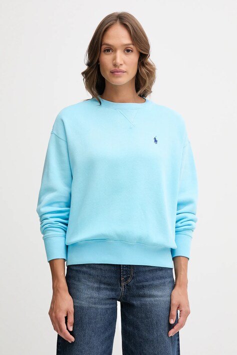 Polo Ralph Lauren bluza bawełniana damska kolor turkusowy gładka 211972697