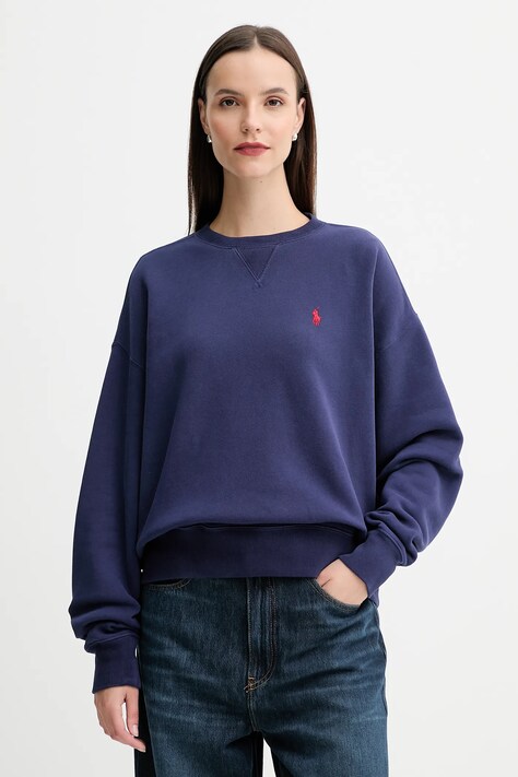 Памучен суичър Polo Ralph Lauren в тъмносиньо с изчистен дизайн 211972697