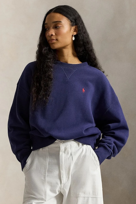 Bavlněná mikina Polo Ralph Lauren dámská, tmavomodrá barva, hladká, 211972697