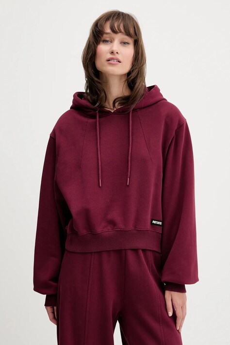 Rotate bluza bawełniana damska kolor bordowy z kapturem gładka 1143872734