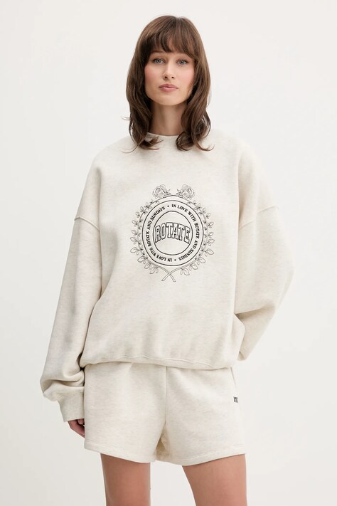 Rotate bluza bawełniana damska kolor beżowy melanżowa 1143813070